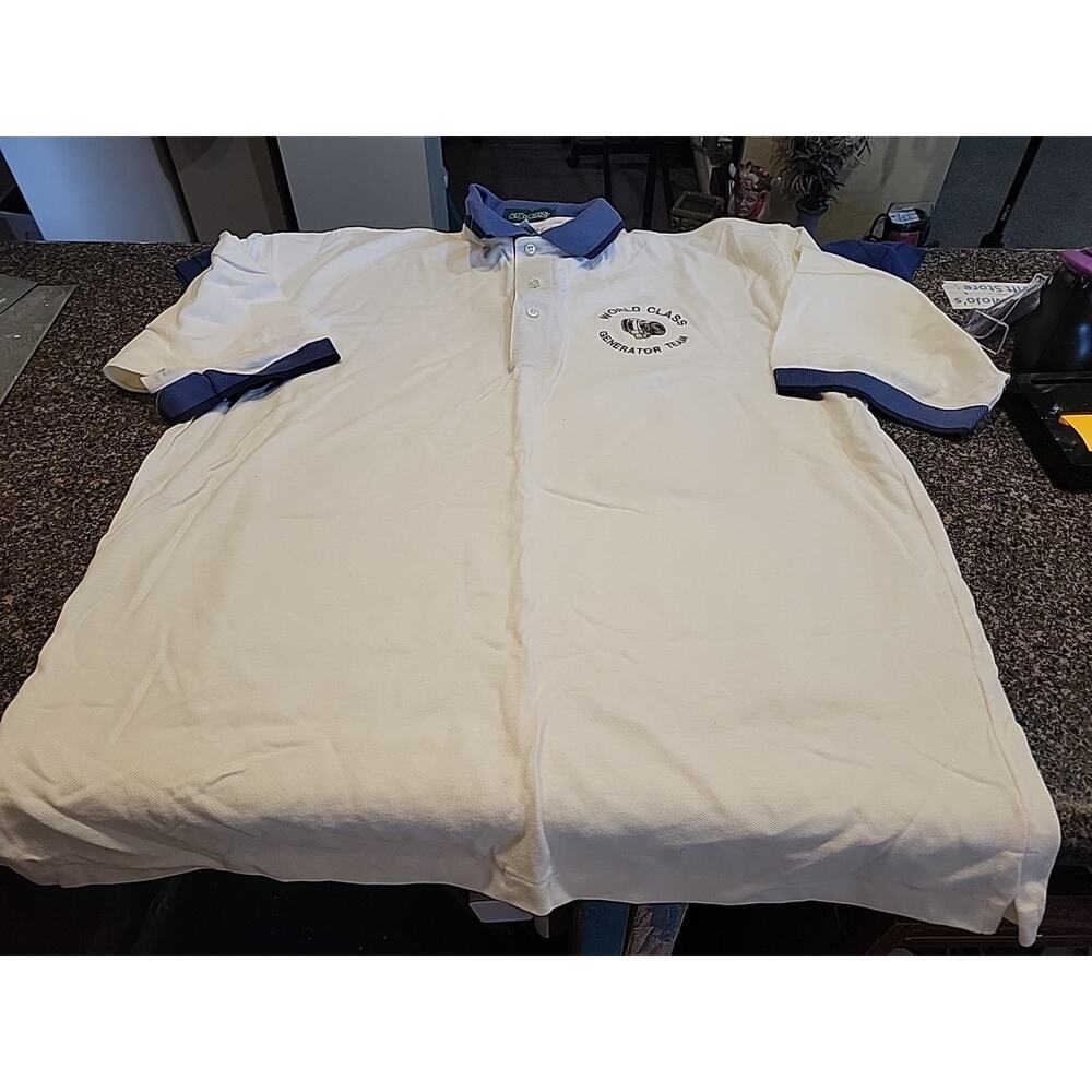 Vintage Retro Outer Bank Polo White Blue Trim World Class Honda Size Xl